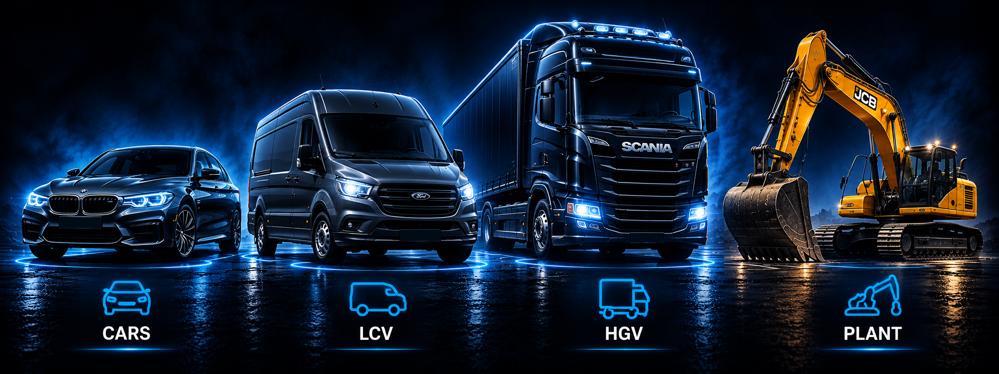 Cars, LCV vans, HGVs and plant vehicles supported by Axis AutoTech